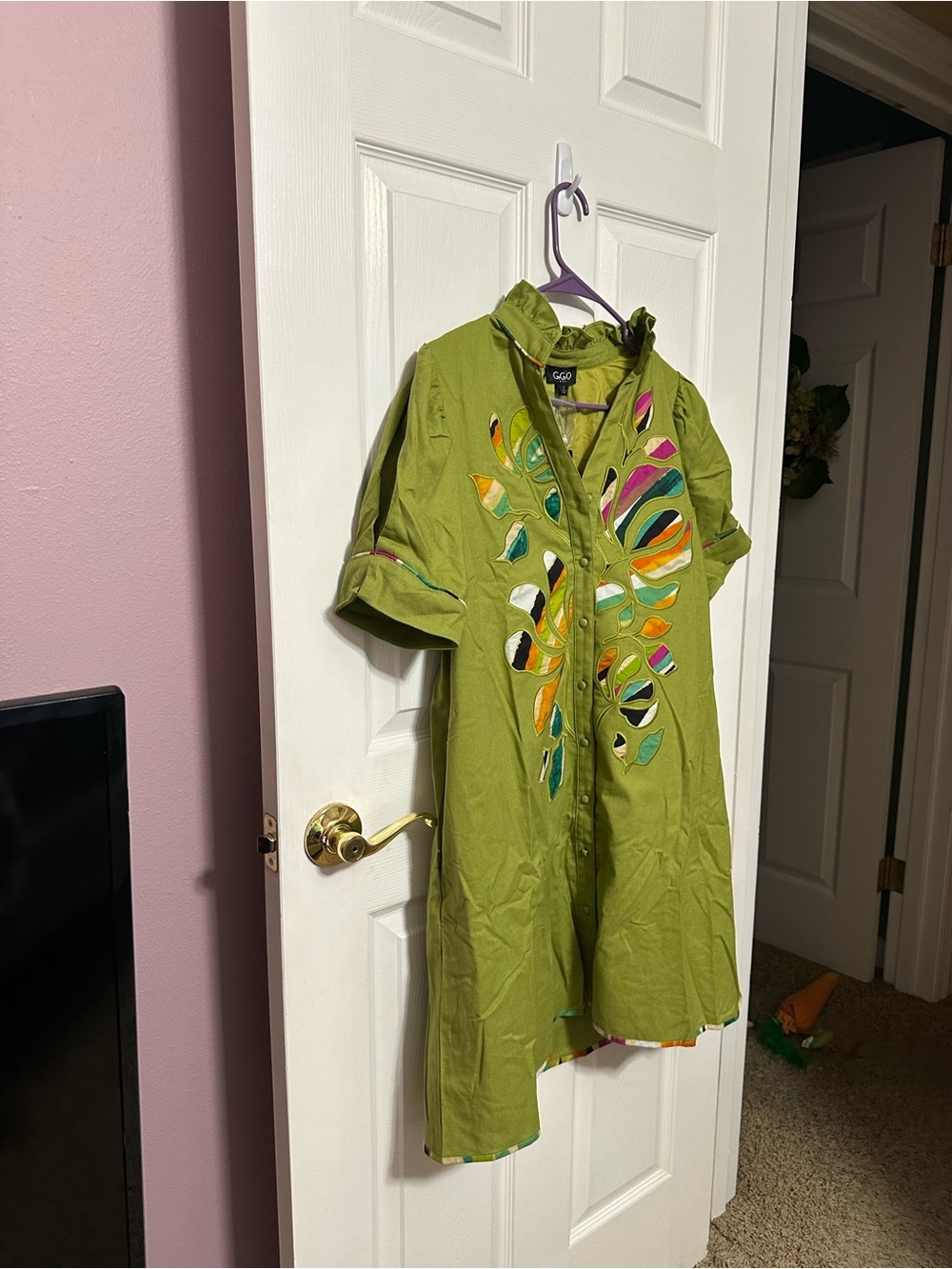 Gigio Large NWT Green Mini Dress with Multicolor Cutout Embellishments - Picture 3 of 6